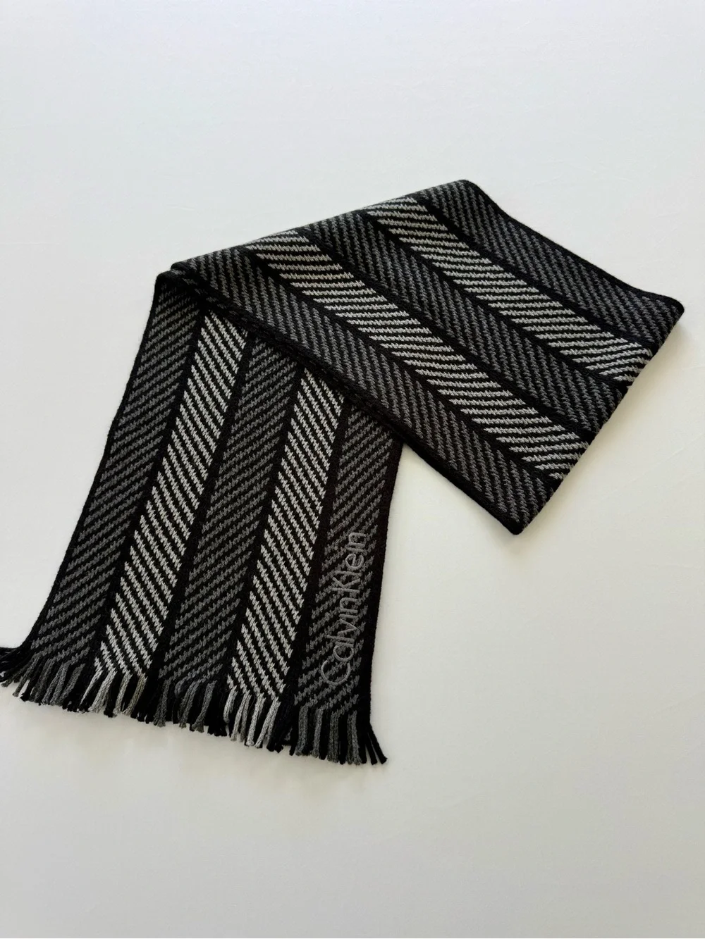 Calvin Klein Black & Gray Diagonal Stripe Scarf